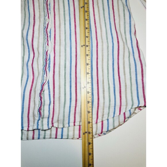 GAP Multi-Color Stripe Linen Blend Long Sleeve Button Up Shirt Top Women's LARGE - Picture 9 of 11